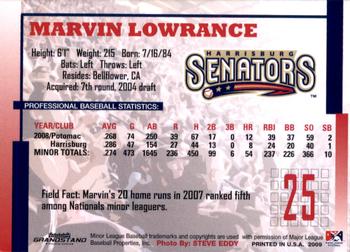 2009 Grandstand Harrisburg Senators #NNO Marvin Lowrance Back