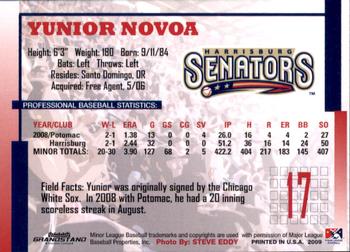 2009 Grandstand Harrisburg Senators #NNO Yunior Novoa Back