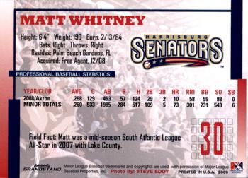 2009 Grandstand Harrisburg Senators #NNO Matt Whitney Back