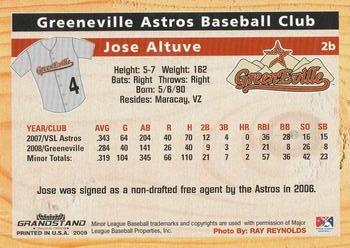 2009 Grandstand Greeneville Astros #NNO Jose Altuve Back