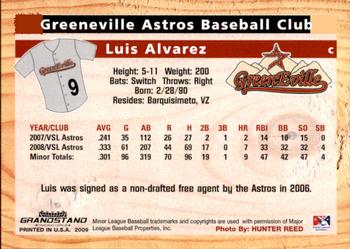 2009 Grandstand Greeneville Astros #NNO Luis Alvarez Back