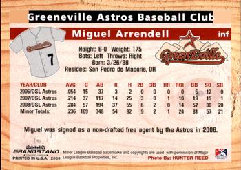 2009 Grandstand Greeneville Astros #NNO Miguel Arrendell Back