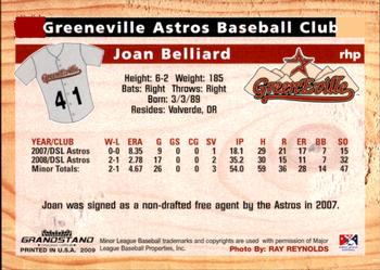 2009 Grandstand Greeneville Astros #NNO Joan Belliard Back