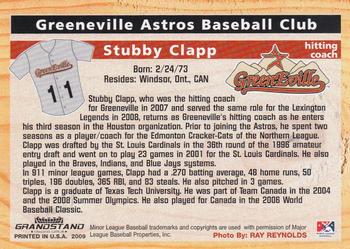 2009 Grandstand Greeneville Astros #NNO Stubby Clapp Back