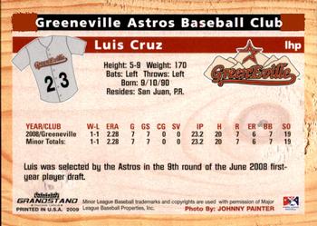 2009 Grandstand Greeneville Astros #NNO Luis Cruz Back