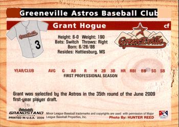 2009 Grandstand Greeneville Astros #NNO Grant Hogue Back