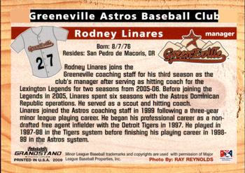 2009 Grandstand Greeneville Astros #NNO Rodney Linares Back