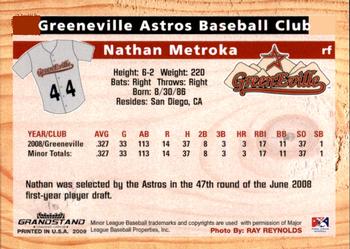 2009 Grandstand Greeneville Astros #NNO Nathan Metroka Back