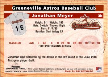 2009 Grandstand Greeneville Astros #NNO Jonathan Meyer Back