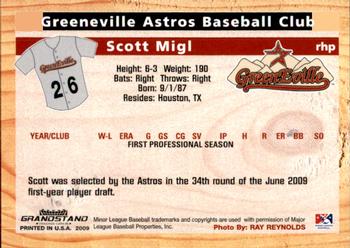2009 Grandstand Greeneville Astros #NNO Scott Migl Back