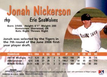 2009 Grandstand Erie SeaWolves #NNO Jonah Nickerson Back