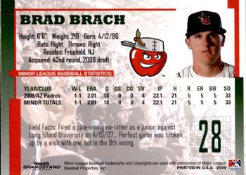 2009 Grandstand Fort Wayne TinCaps #NNO Brad Brach Back