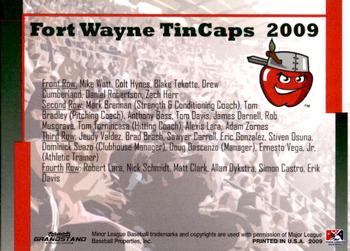 2009 Grandstand Fort Wayne TinCaps #NNO Team Card Back