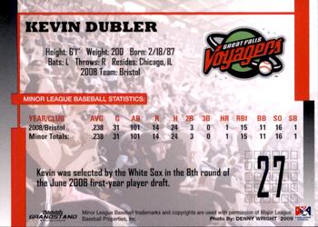 2009 Grandstand Great Falls Voyagers #NNO Kevin Dubler Back