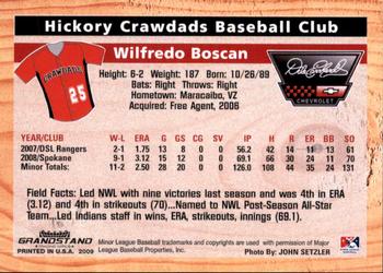 2009 Grandstand Hickory Crawdads #NNO Wilfredo Boscan Back