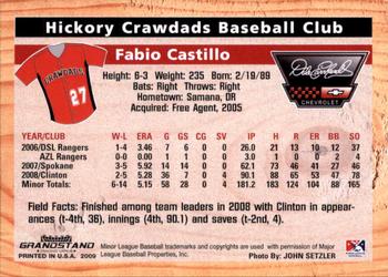 2009 Grandstand Hickory Crawdads #NNO Fabio Castillo Back