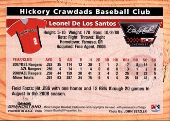 2009 Grandstand Hickory Crawdads #NNO Leonel De Los Santos Back