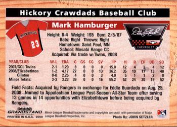2009 Grandstand Hickory Crawdads #NNO Mark Hamburger Back