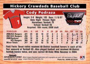 2009 Grandstand Hickory Crawdads #NNO Cody Podraza Back