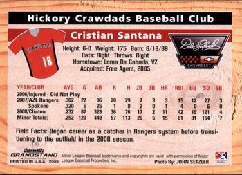 2009 Grandstand Hickory Crawdads #NNO Cristian Santana Back