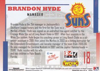 2009 Grandstand Jacksonville Suns #NNO Brandon Hyde Back