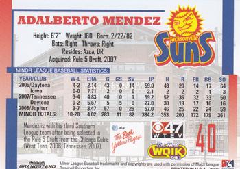 2009 Grandstand Jacksonville Suns #NNO Adalberto Mendez Back