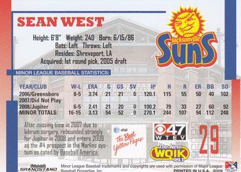 2009 Grandstand Jacksonville Suns #NNO Sean West Back