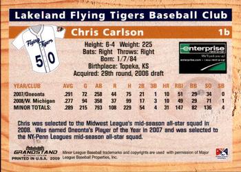2009 Grandstand Lakeland Flying Tigers #NNO Chris Carlson Back