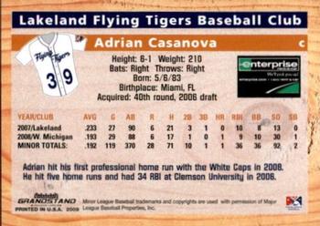 2009 Grandstand Lakeland Flying Tigers #NNO Adrian Casanova Back