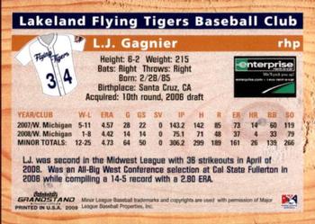 2009 Grandstand Lakeland Flying Tigers #NNO L.J. Gagnier Back