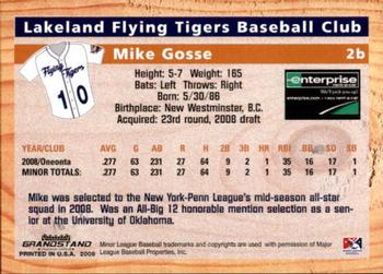 2009 Grandstand Lakeland Flying Tigers #NNO Mike Gosse Back