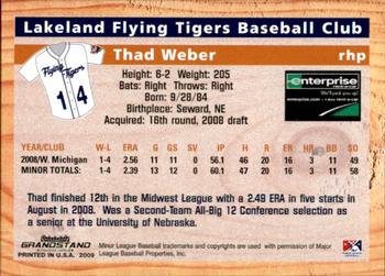2009 Grandstand Lakeland Flying Tigers #NNO Thad Weber Back