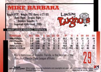 2009 Grandstand Lansing Lugnuts #NNO Mike Barbara Back