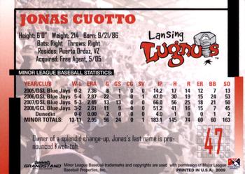 2009 Grandstand Lansing Lugnuts #NNO Jonas Cuotto Back