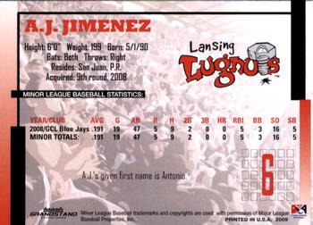 2009 Grandstand Lansing Lugnuts #NNO A.J. Jimenez Back