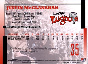 2009 Grandstand Lansing Lugnuts #NNO Justin McClanahan Back
