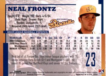 2009 Grandstand Montgomery Biscuits #NNO Neal Frontz Back