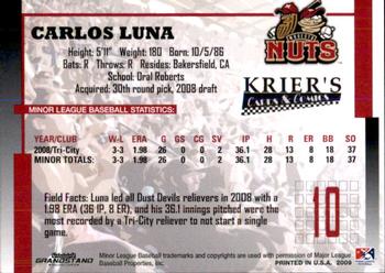 2009 Grandstand Modesto Nuts #NNO Carlos Luna Back