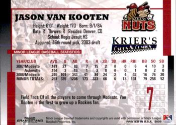 2009 Grandstand Modesto Nuts #NNO Jason Van Kooten Back