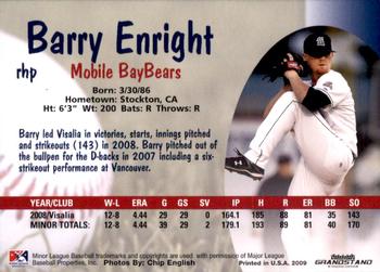 2009 Grandstand Mobile BayBears #NNO Barry Enright Back