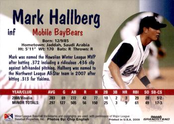 2009 Grandstand Mobile BayBears #NNO Mark Hallberg Back