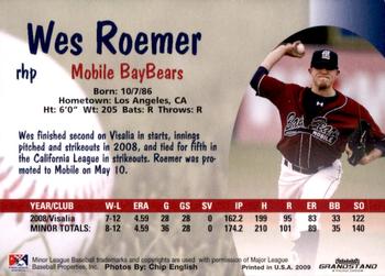 2009 Grandstand Mobile BayBears #NNO Wes Roemer Back