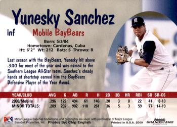 2009 Grandstand Mobile BayBears #NNO Yunesky Sanchez Back