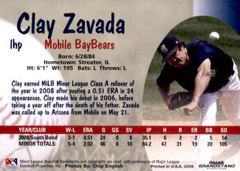 2009 Grandstand Mobile BayBears #NNO Clay Zavada Back