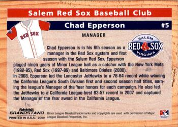 2009 Grandstand Salem Red Sox #NNO Chad Epperson Back