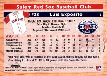 2009 Grandstand Salem Red Sox #NNO Luis Exposito Back