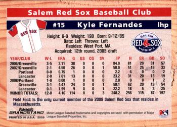 2009 Grandstand Salem Red Sox #NNO Kyle Fernandes Back