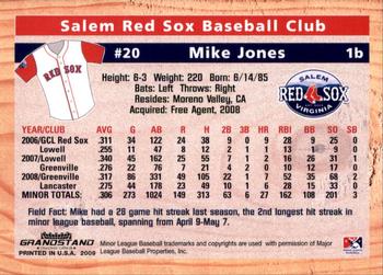 2009 Grandstand Salem Red Sox #NNO Mike Jones Back