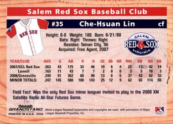 2009 Grandstand Salem Red Sox #NNO Che-Hsuan Lin Back