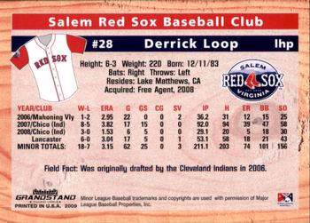 2009 Grandstand Salem Red Sox #NNO Derrick Loop Back